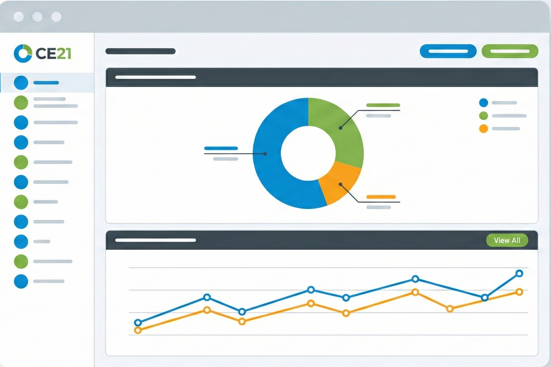 CE21 platform dashboard showing analytics for continuing education and events.