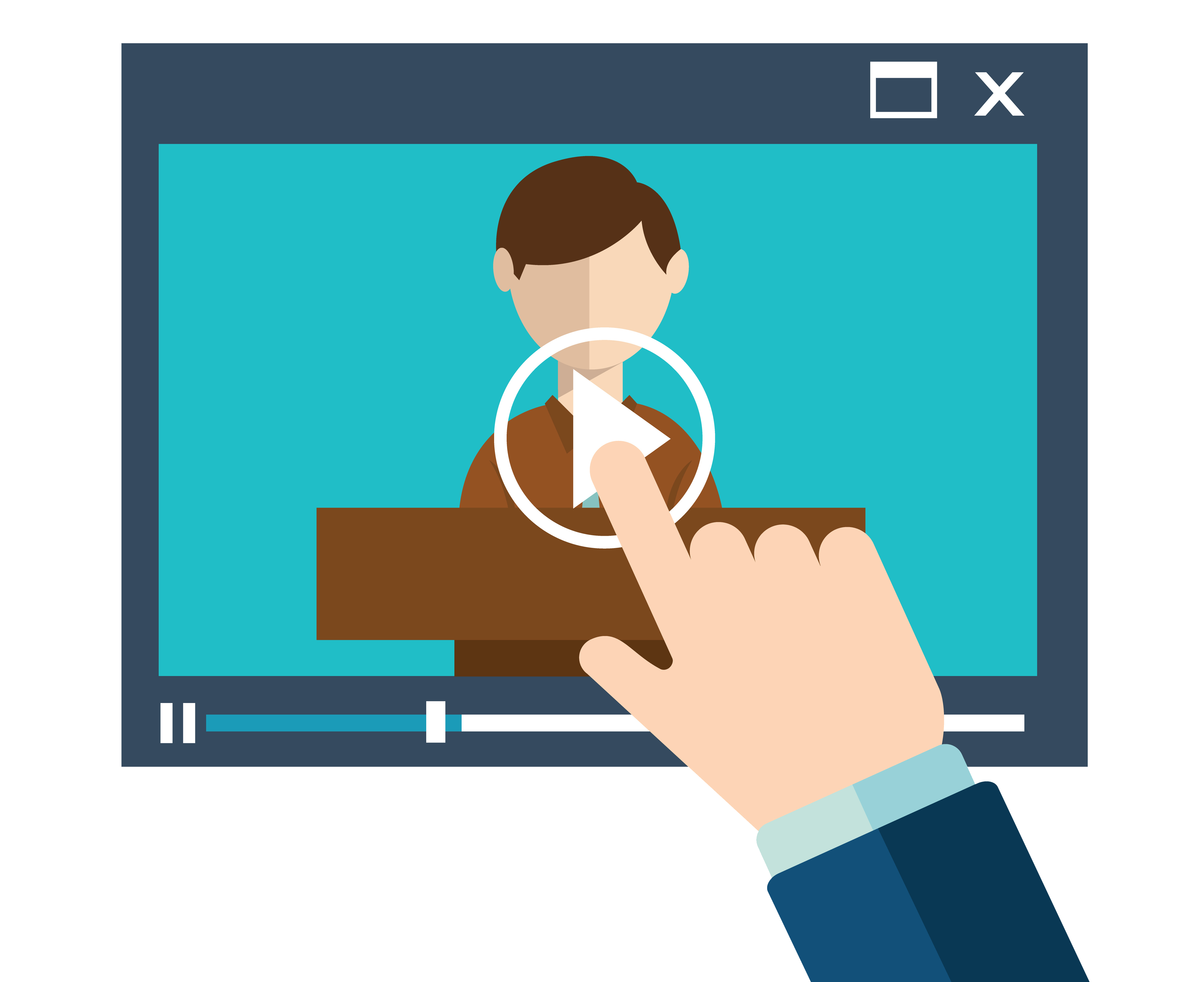 Graphic of a hand clicking play on an online CLE video, illustrating CE21’s pioneering on-demand technology for continuing legal education since 1998.