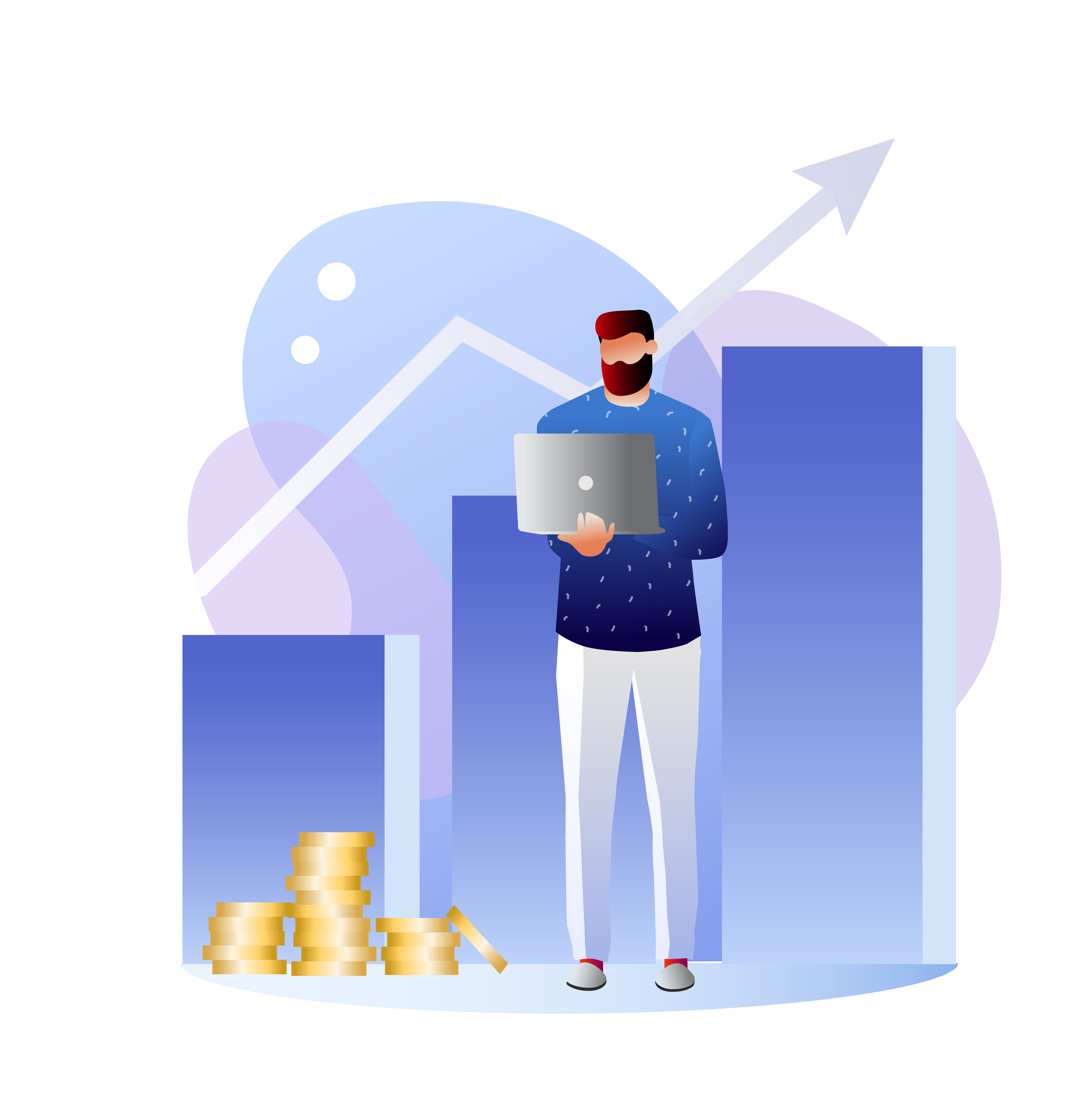 Financial business management illustration - CE21 Infographic of an association professional using the CE21 AMS to grow non-dues revenue through integrated fundraising, donation campaigns, and classified ad management.