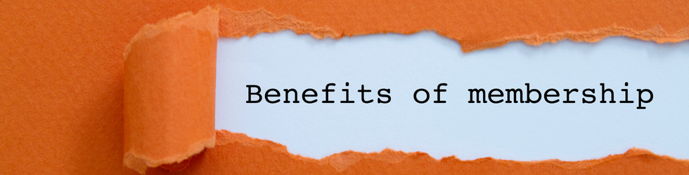 benefits-of-membership Torn orange paper peeling back to reveal a light-blue panel with the heading 'Benefits of membership'